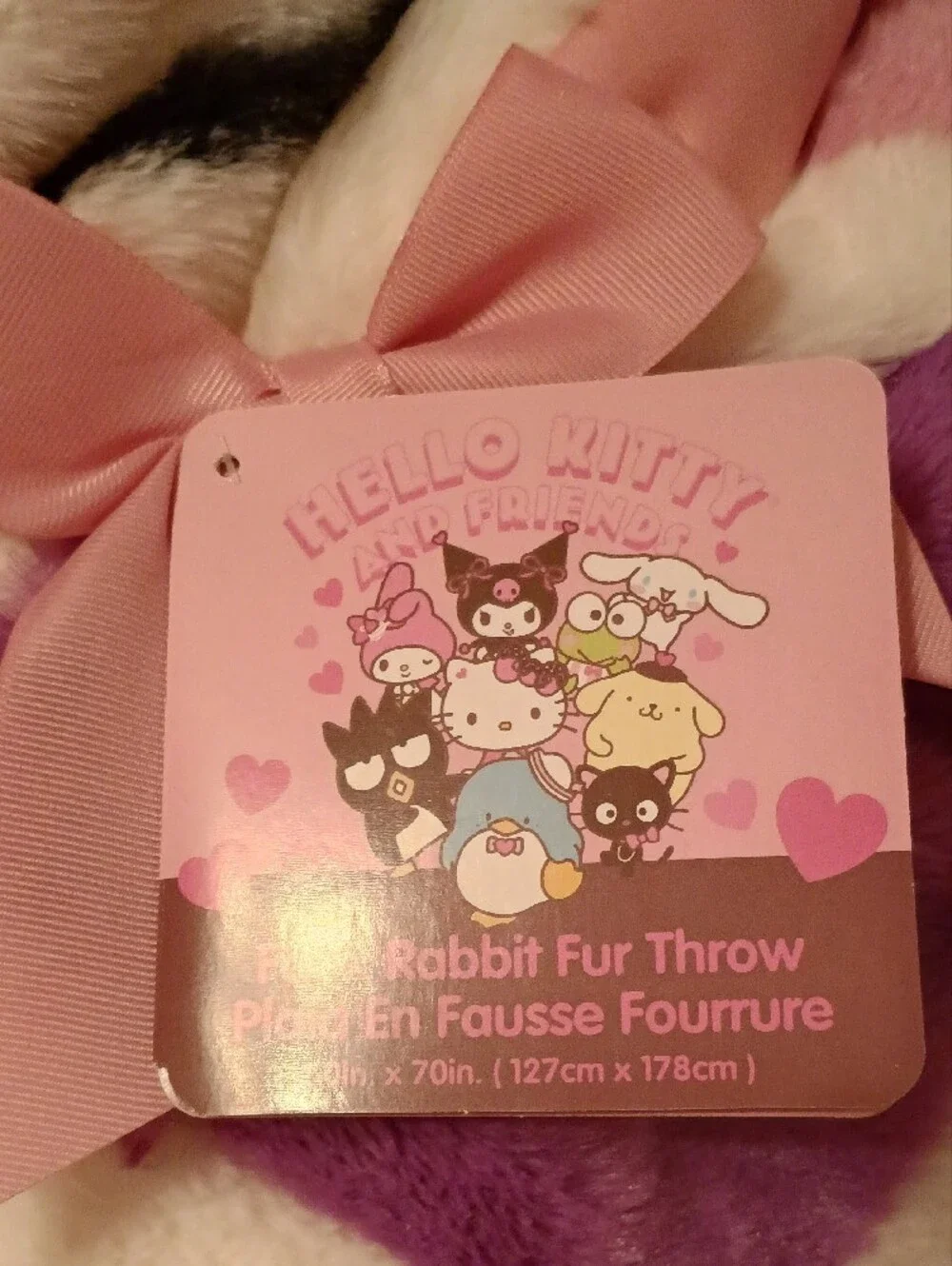 NWTS Sanrio Hello Kitty Faux Rabbit Fur Pink Hearts Throw Blanket 50x70 Viral